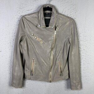 Mauritius Jacket Womens 8 Gray Leather Moto Asymmetrical Zip Buckle Biker Slim